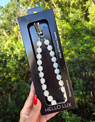 Hello Lux White Pearl Beaded Phone Crossbody Strap White 51.2in + Connector Card