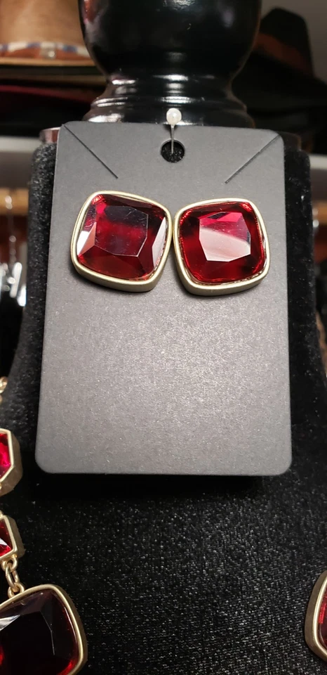 Chico's искусственного рубина и матового золота ошейник ожерелье и серьги комплект: красный и золотой - Изображение 3 из 4