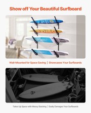 Surfboard Wall Mount, 4 Tiers Horizontal Surfboard Rack For Storage And Display,