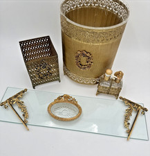 Vintage Stunning Hollywood Regency Bathroom Gold Tone Bathroom Set Mirror Inc.