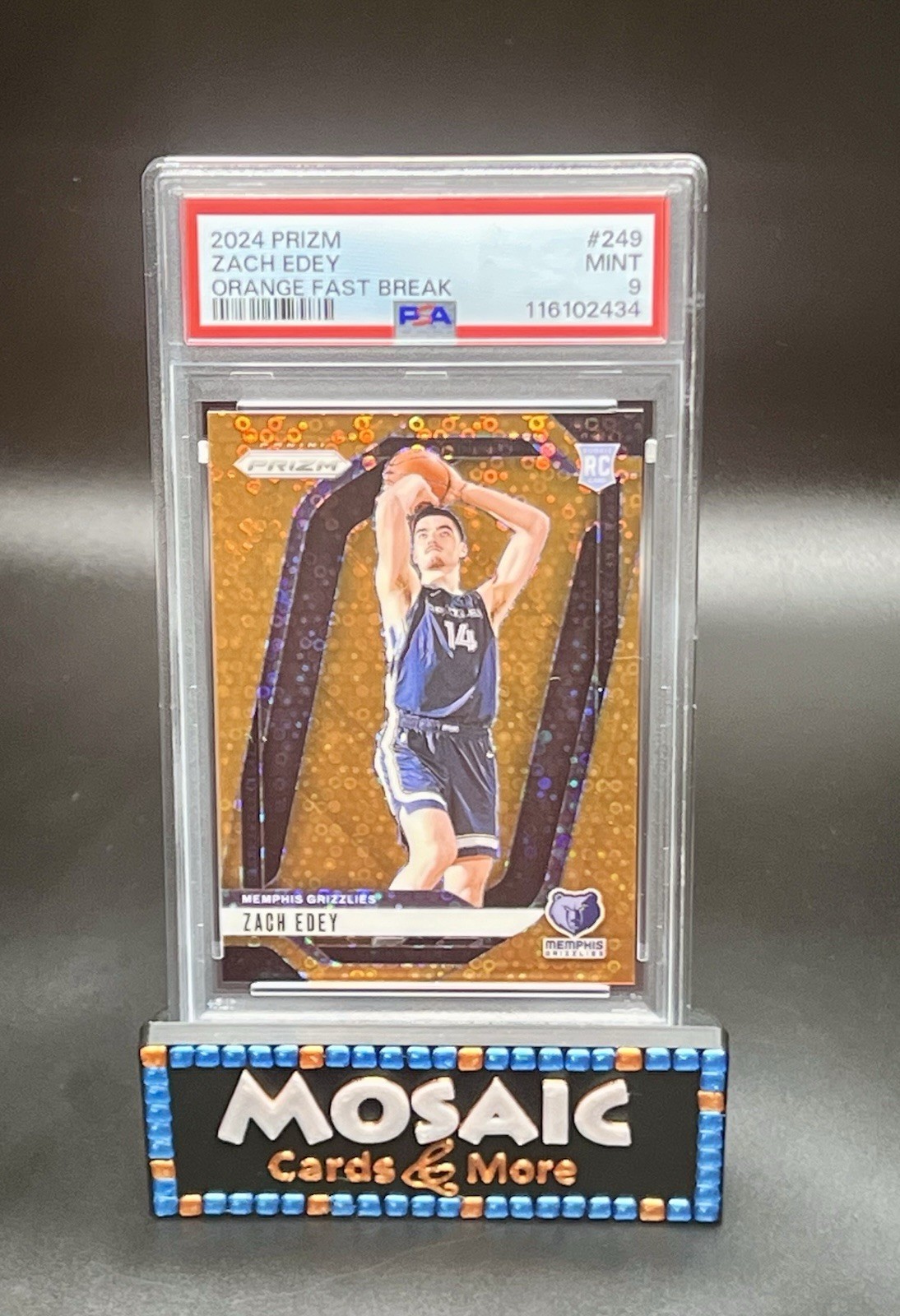 Zach Edey 2024 Prizm Fast Break Orange SP /125 Rookie Grizzlies PSA 9 MINT #249