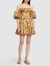 Ulla Johnson Lila Floral Off Shoulder Puff Sleeve Mini Dress Yellow Size 0