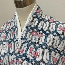 Kimono Washable Small Pattern Polyester 161cm Length Used Japan