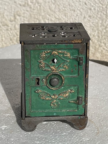 1880s CAST IRON "ROSETTE BANK" SAFE FLOOR SAFE FIGURAL STILL BANK By KYSER & REX