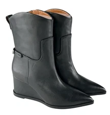 Franco Sarto Women’s Etta Leather Wedge Ankle Boots 6M Black Pointed Toe Modern