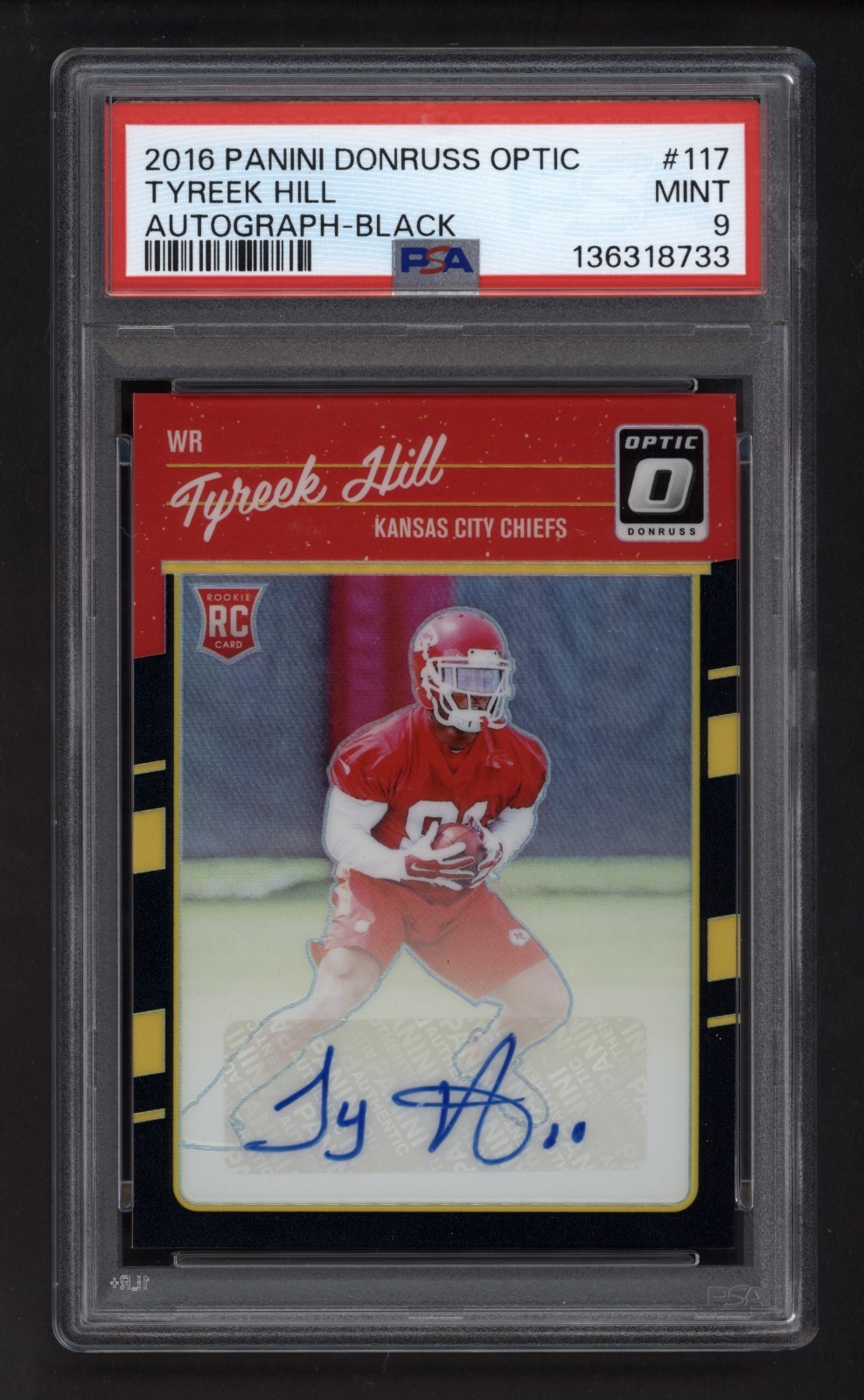 2016 PANINI DONRUSS OPTIC #117 TYREEK HILL AUTOGRAPH-BLCK ROOKIE CARD PSA 9 MINT