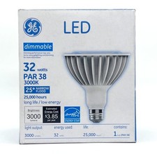 GE 88801 LED PAR38, 3000K, 25 degree narrow flood lamp, 3000 lumens, 32 watts,