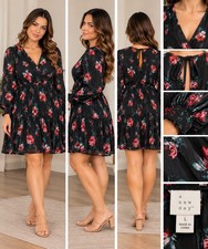 A New Day Women's Floral Print Long Sleeve V Neck Mini Dress Size L NWT