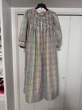 Vintage SAYBURY M medium women 1/2 Zip Smock Seersucker Rainbow Robe Gown Dress