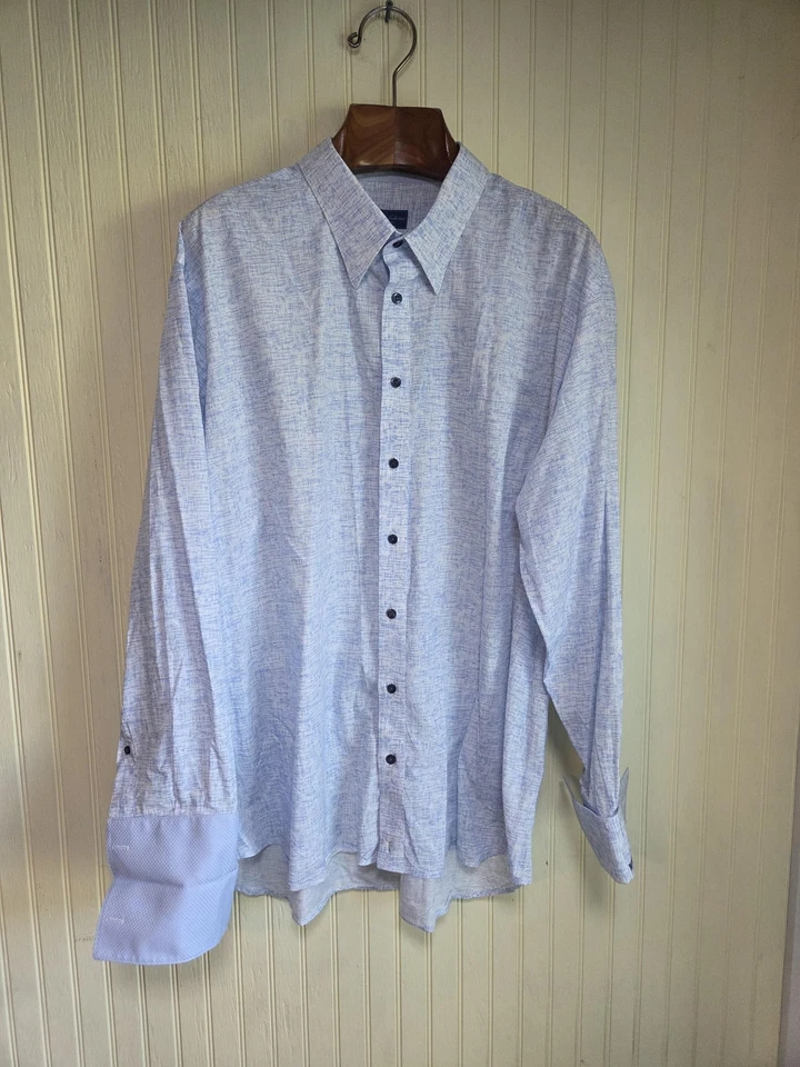 Tom James Executive Collection Shirt Mens XL Blue White Long Sleeve French Cuff - Image 2 of 4