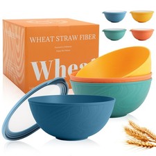 Perlapoc Wheat Straw Bowls Set with Lids, Unbreakable 40 OZ Cereal Bowls Set of