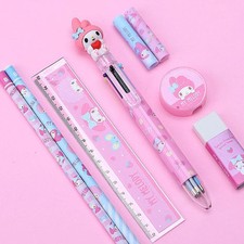 My Melody Pencil Case Stationery Gift Set Pencil 6-Color Pen ,Ruler 9 in 1Set 