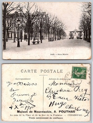 Pau Place Royale France 1910 RPPC Postcard Winter Scene Gazebo STAEPS