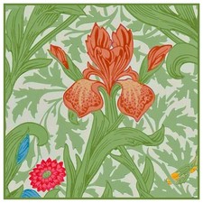 Arts Crafts Style William Morris Orange Iris 2 Counted Cross Stitch Pattern