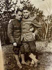 Vtg Photo Two Affectionate Young WW1 Era Soldiers Hugging-Holding Cigar-Gay Int