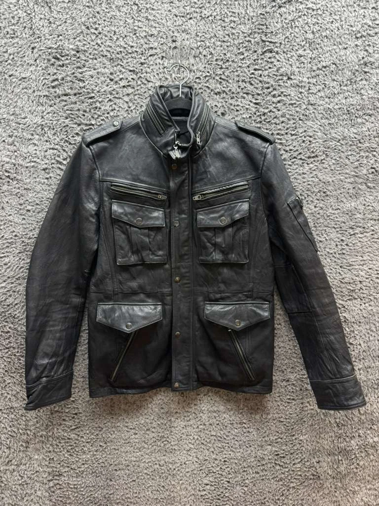 Jackrose Full-Zip Leather Hooded M-65 Military Jacket Black Mens Size 5 image 1