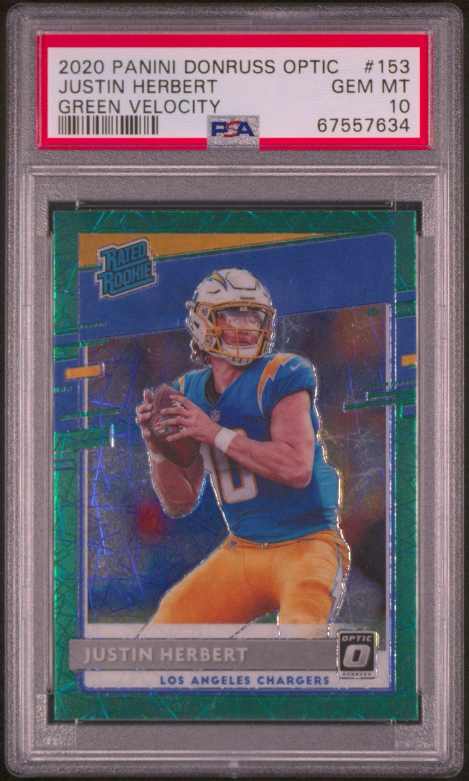 2020 Donruss Optic - Rated Rookies Justin Herbert #153 Green Velocity PSA 10