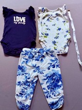 Baby Girl Outfit Set 3-6M Floral Bodysuits Leggings Bundle Blue White