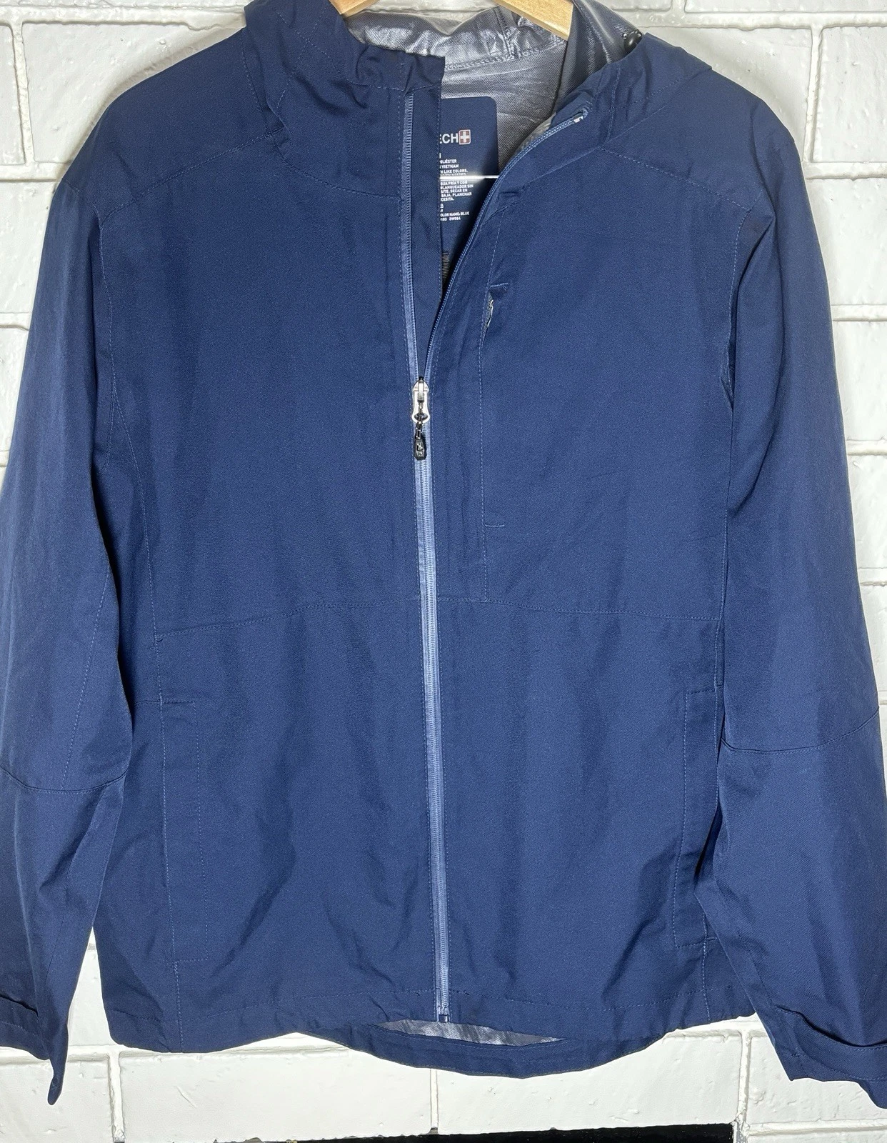 Swisstech Jacket Mens Size M Blue Hooded Full Zip Adjustable