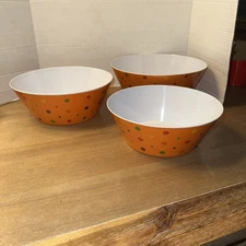 3 Temptations Polka Dot Melamine Nesting Serving Bowls Orange 9" 10" 11"