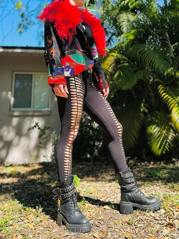 Chaqueta Sedosa Reciclada Ornamentada Vintage Años 90 Con Cuello Volantes Rojo Hecho a Mano Grande Foto 4 de 4