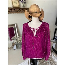 Ramy Brook purple silk metallic BoHo semi sheer balloon sleeve blouse top S