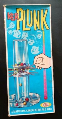 Vintage Kerplunk Spiel von Ideal 1967. 32 Murmeln + 26 Stöcke. Für 2-4 Spieler.