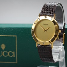 [Near MINT w/Box] GUCCI 3000.2.M Gold Dial 32mm Quartz Men's Vintage Watch
