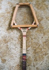 Vintage 1950's-60's Wooden "College" Tennis Racquet from Pakistan w/ Frame