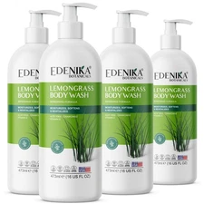 Edenika Lemongrass Body Wash 16 oz - Moisturizing, Refreshing Cleanser - 4 Pack