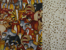 Cotton Quilt Fabric Lot of 2 Large Scrap Remnant Pieces Cats Timeless Treasures