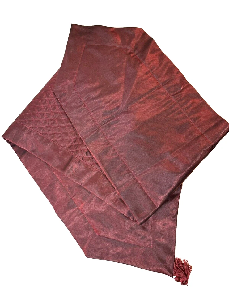 Quilted Table Runner Solid Shiny Red Pointed Tassels 72" x 13" Special Occasion - Image 4 of 4