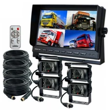 10.1" Quad Monitor 4 CCD Rear View Backup Camera System For Trailer Truck RV Bus