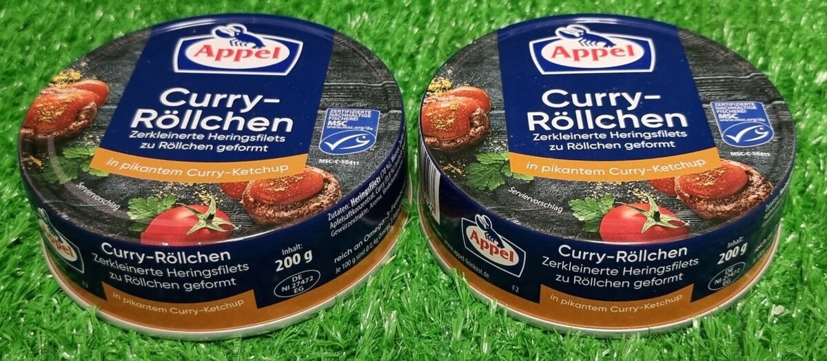 12€/kg) 2x MSC Appel Curry Röllchen 200g pikantem Curry Fischkose  Heringsfilets | eBay