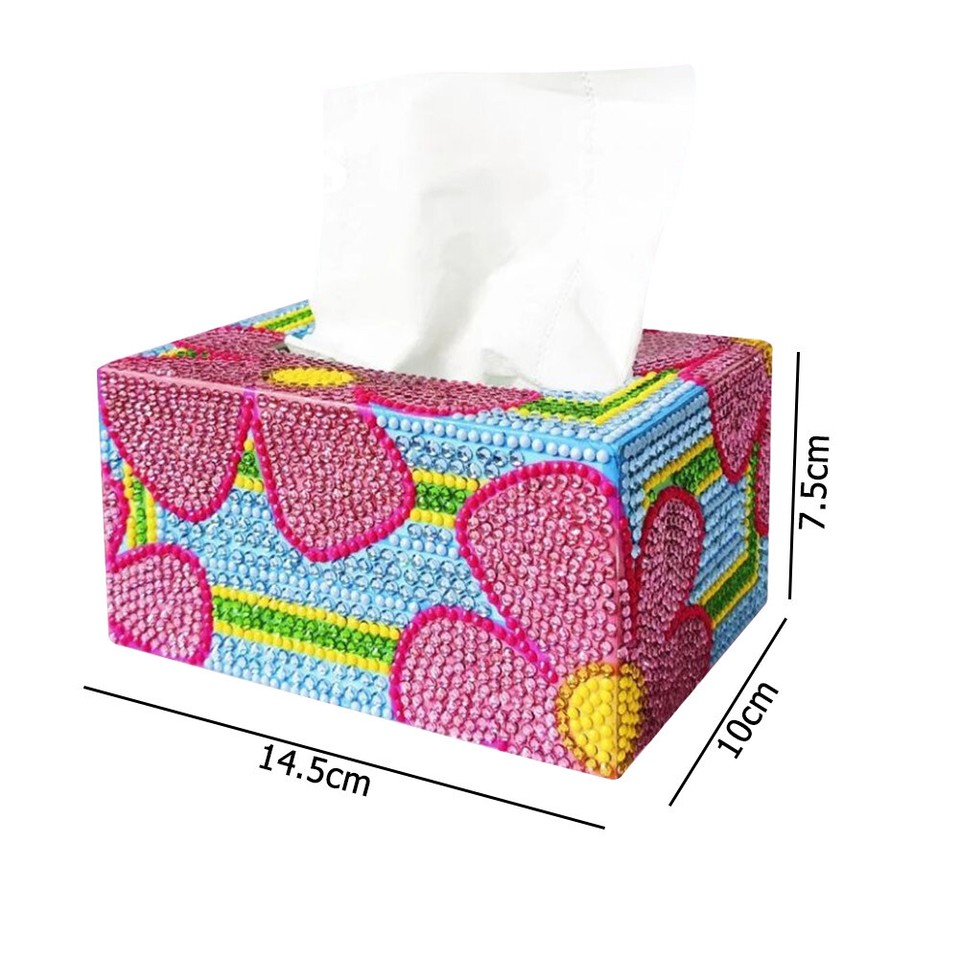  Rhinestone Drawing Handmade Art Tissue Box Case Craft for Home Office