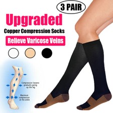 Copper Fiber Knee High Compression Socks Nurses Recovery Running Sport Medical