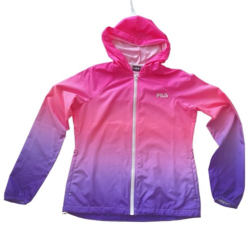 FILA Sport XS Windbreaker Rain Jacket Ombre Purple Pink Hood Zipper Lightweight