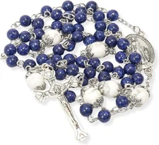 Blue Lapis Lazuli White Howlite Mystery Beads Rosary Necklace