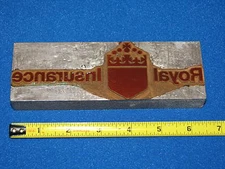 Royal Insurance Block Stamp Printing Press Logo Vintage Old Metal Sign Plaque L