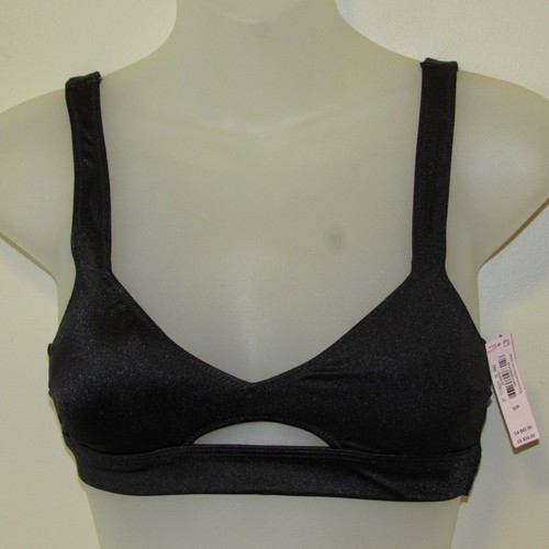 NWT Victoria's Secret Swim Lagos Cutout Scoop Shiny Black Bikini Top sz S - Picture 3 of 5