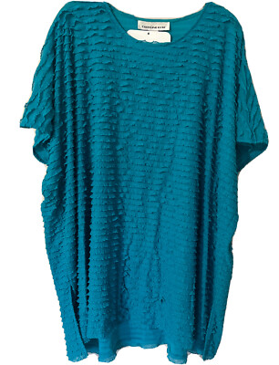 Caroline Rose O/S Kaftan Turquoise Ruffle Tunic Top NWT