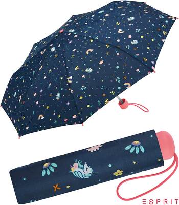 Esprit Kinderschirm Regenschirm Mini Taschenschirm leicht stabil Einhorn Unicorn