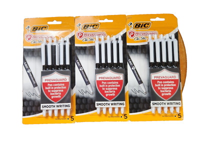 BiC Clic Stic Retractable Pens PREVAGUARD Black ink Smooth Writing LOT OF 3 NEW!