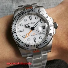 40mm BLIGER white dial steel bezel GMT Automatic mens Watch sapphire glass