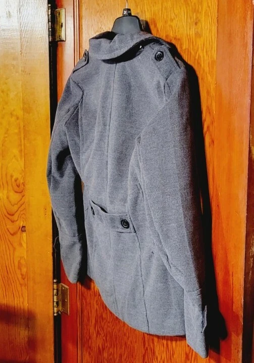 Women's Faux Peacoat P Coat Jacket Coat Double Breasted SMALL GREY New - Image 4 of 4