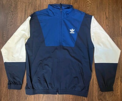 Adidas Blue And White Windbreaker Jacket No Hoodie Size Medium