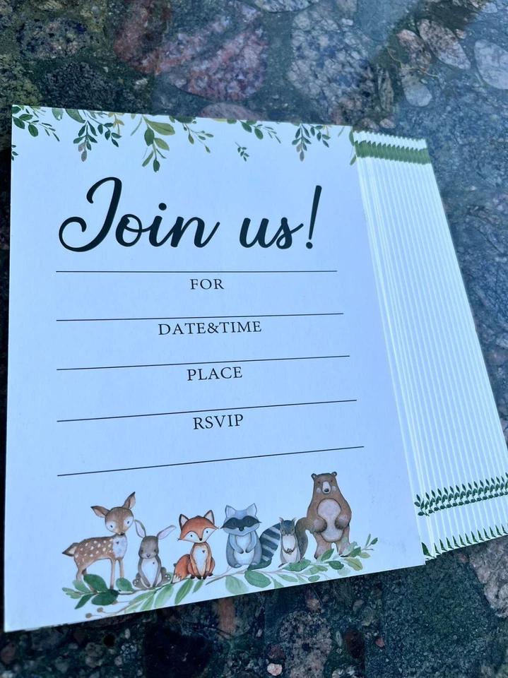 20x Woodland Baby Shower Invitation Deer Boy Girl Baby Shower Fox Raccoon Invite - Image 3 of 4