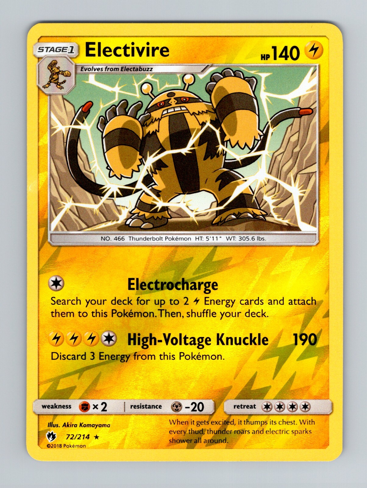 Electivire 72/214 Lost Thunder Reverse Holo Rare Pokemon Card