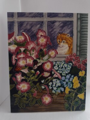 Susan D Bourdet Kunstwerk Fliese Katze im Fenster, Tischständer 
