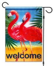 NEW Welcome Flamingos Garden Flag 12"X18" Summer Beach Decorative Flag